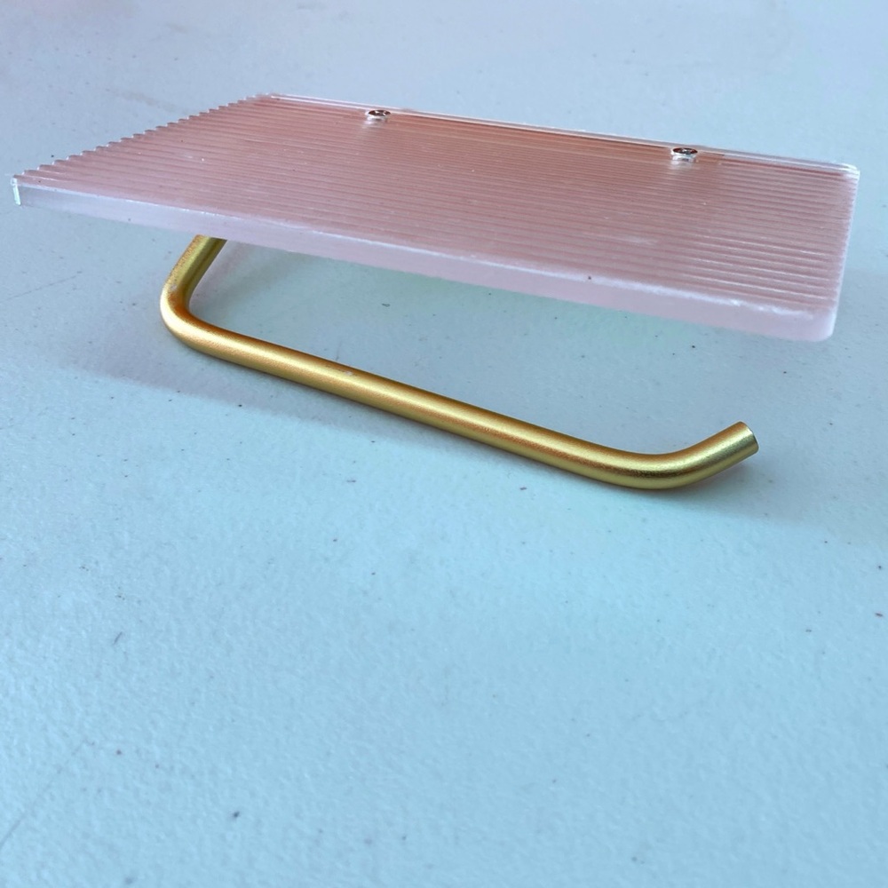 NEW Gold Brass Plastic Wall Soap Vanity Shelf Clear Ribbed Ledge Towel Arm Hook